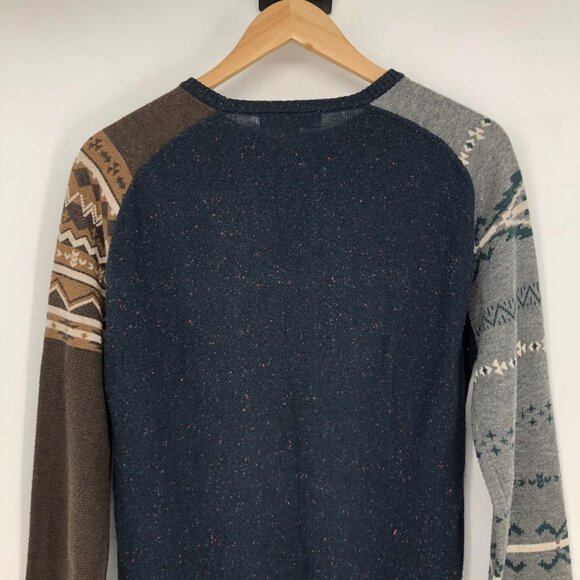 Fairwhale Navy Speckled crewneck sweater contrast stripe  grey brown sleeves Med - Picture 11 of 12